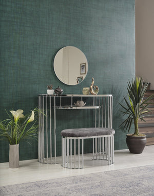 English Elm Garry Oval Fabric Ottoman with Chrome Legs — Plush Upholstery, Compact Modern Seat for Living Spaces Grey B029P333529