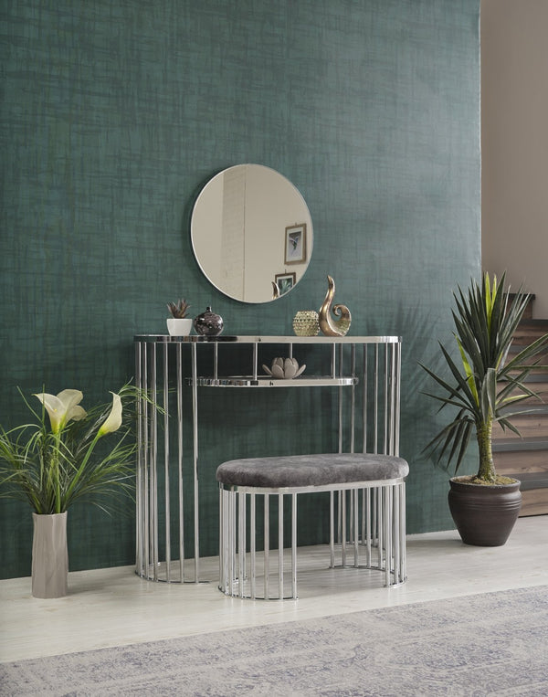 English Elm Garry Oval Fabric Ottoman with Chrome Legs — Plush Upholstery, Compact Modern Seat for Living Spaces Grey B029P333529