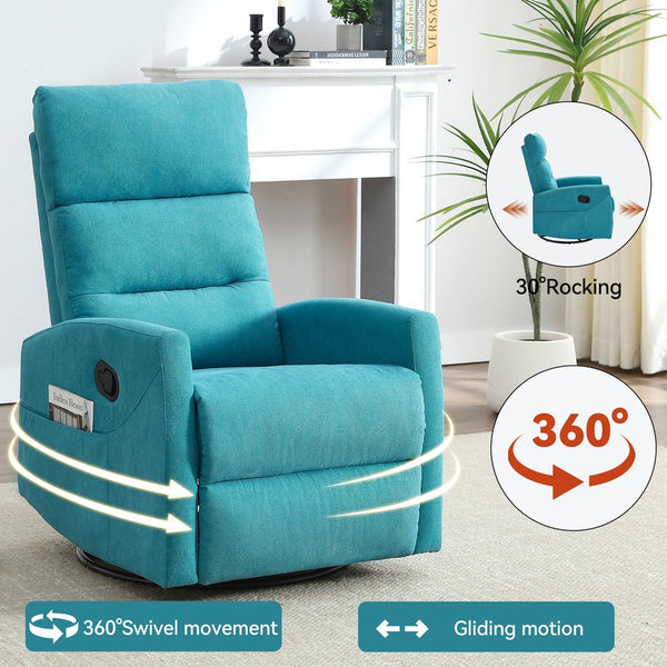 English Elm Manual Rocker Recliner with 360 Swivel Fabric Upholstery for Living Room Comfort W3224P289294