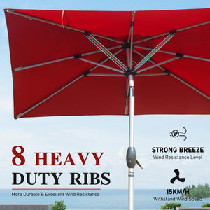 English Elm Rectangle Patio Umbrella with Crank Lift and Tilt, UV-Resistant 180G Polyester Canopy, Ventilated Shade (Base Not Included) Brick red W1859P353586