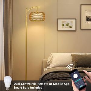 English Elm Arc Floor Lamp With Remote Control, Adjustable Height & Dimmable Led For Cozy Farmhouse Decor W2738P185404