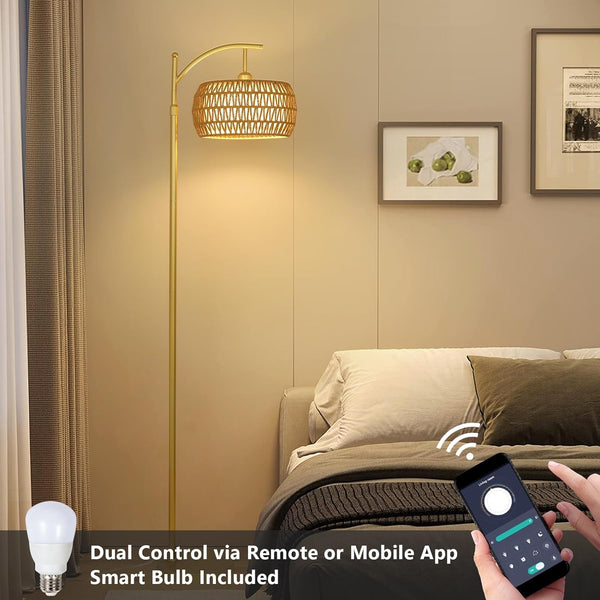English Elm Arc Floor Lamp With Remote Control, Adjustable Height & Dimmable Led For Cozy Farmhouse Decor W2738P185404
