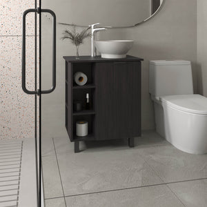 English Elm Vanity Black Wengue Engineered Wood Sink Cabinet with 1 Door 5 Shelves 4 Legs Compact Storage B097P350316