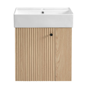 English Elm 21.6 inch Modern Floating Bathroom Vanity with Ceramic Basin, Wave Door, Rose Gold Handle Wood N729P170388D