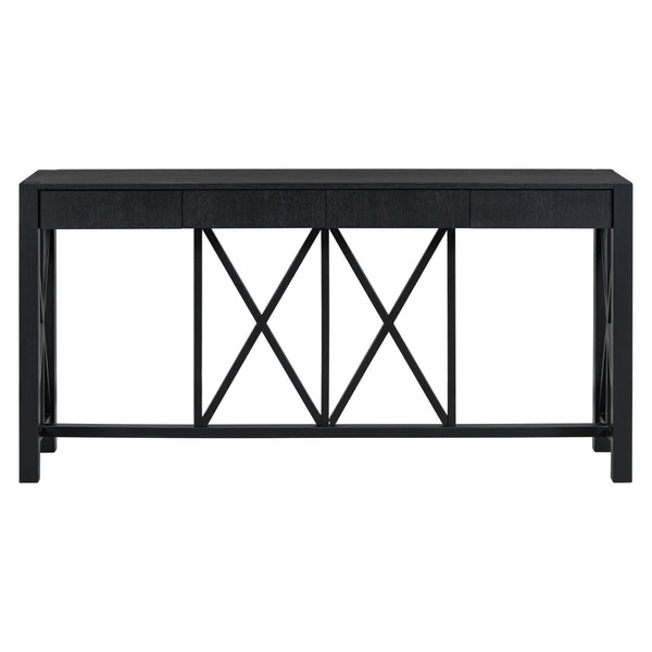 English Elm U_Style 60'' Acacia Veneer Console Table - Stylish X-Base With 4 Drawers & Open Shelf For Versatile Storage N711P289747B-GIGA