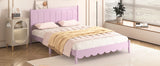 English Elm Queen Size Wood Platform Bed Frame, Retro Style Bed With Rectangular Headboard,No Need Box Spring,Pink