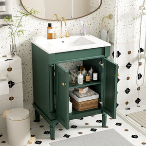 English Elm 24'' Modern Bathroom Vanity with Ceramic Basin, Solid Wood Frame, Soft-Close Doors, Ample Storage Green N710P190503F
