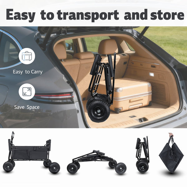 English Elm Fishing Beach Cart Collapsible Steel Wagon with Rod Holders and All-terrain Wheels W2932P354215