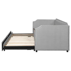 English Elm Twin Velvet Upholstered Daybed with Pop up Trundle for Guest or Kids Rooms Gray SF000197AAE