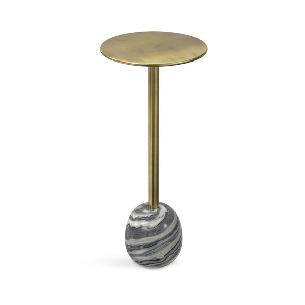 English Elm Melene Grey & Gold Side Table with Marble Base — Handcrafted Iron Accent End Table, 16x16x12 B136P203475