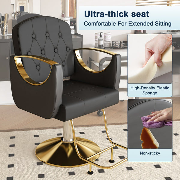 English Elm Hydraulic Salon Chair with Foot Pump Swivel Base Pu Leather Seat for Barber Tattoo Spa W2700P410954