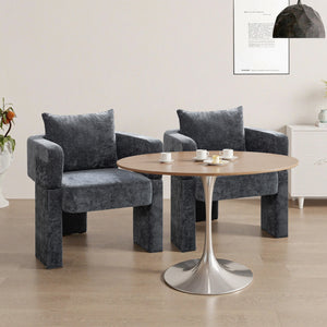 English Elm Modern Chenille 3-Leg Dining Chair with Ergonomic Arms and Removable Pillow, Supportive Comfy Accent Seating for Small Spaces Grey 31.5 L x 27.76 W x 15.16 H W1716P280599