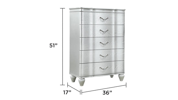 English Elm Landmark Traditional 5-Drawer Chest In Elegant Silver Finish With Durable Metal Pulls For Smart Storage B009P235328