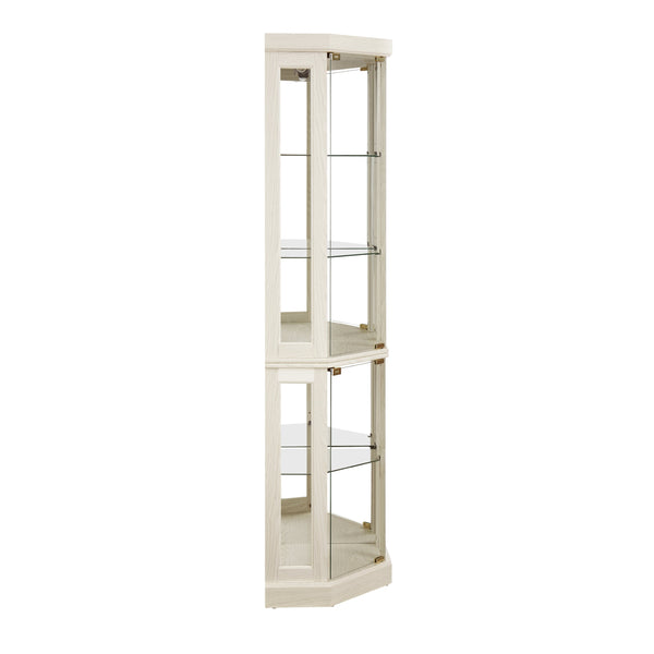 English Elm Corner Curio Cabinet Lighted Glass Display Case with Mirrored Back for Living Room Antique White W2275P194429