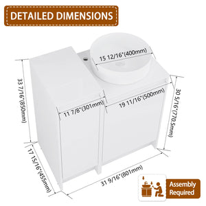 English Elm 32" Modern Freestanding Bathroom Vanity With Art Ceramic Sink & Small Storage Cabinet - Glossy White W999S00432