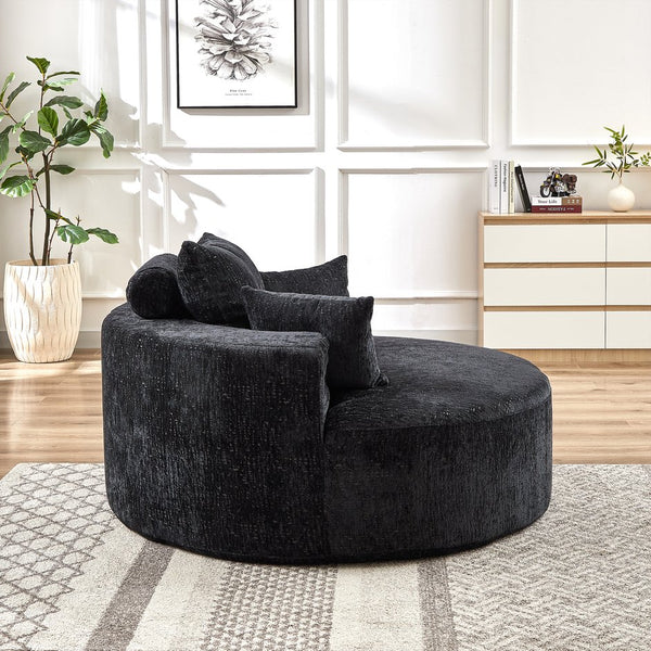 English Elm 55''L Chenille sponge single sofa sleeper chair — no assembly, ultra-soft chenille, plush backrest pillow comfort for living room relaxation Black W834P221028