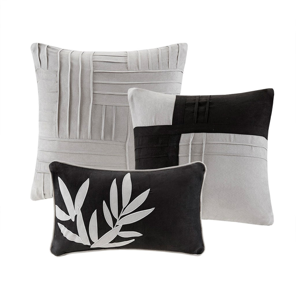 English Elm 7 Piece Dune Faux Suede Comforter Set Grey Full – Pintuck Design, Soft Microsuede, Contrasting Black Accents B03596790