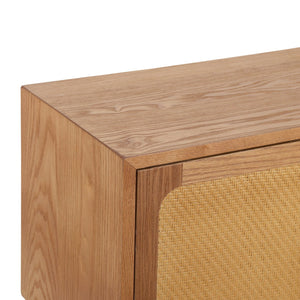 English Elm Rotating Rattan Nightstand Push Open Hidden Storage Mid Century Wood Leg Bedside Natural N761P288451M