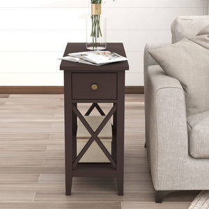 English Elm 2-Drawer Flip Top End Table with Drawer and Shelf, Narrow Accent Nightstand for Small Spaces Espresso T3771P356737