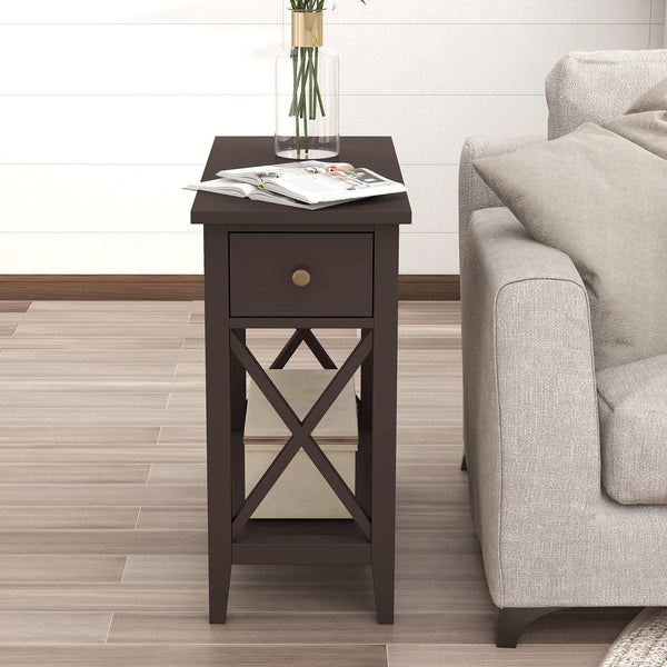 English Elm 2-Drawer Flip Top End Table with Drawer and Shelf, Narrow Accent Nightstand for Small Spaces Espresso T3771P356737