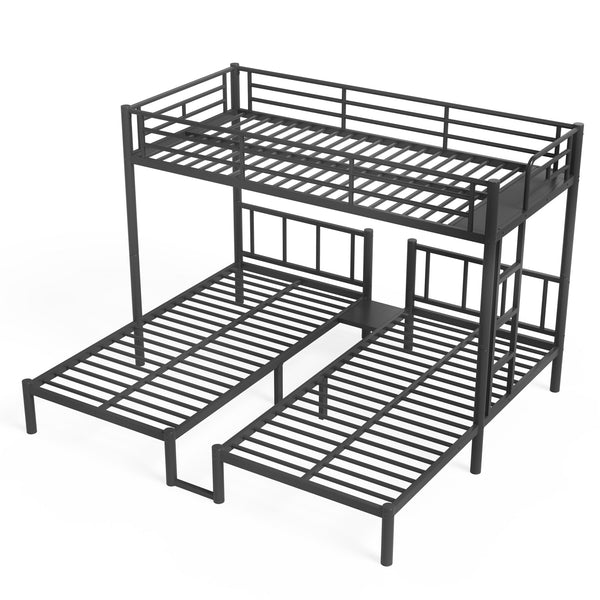 English Elm Twin Triple Bunk Bed Metal L-shaped Frame Sleeps Three Kids White Finish Black W1580S00615