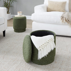 English Elm Ottoman Set Nesting Storage Cubes Upholstered in Rich Fabric for Modern Living Spaces Green B202P471501