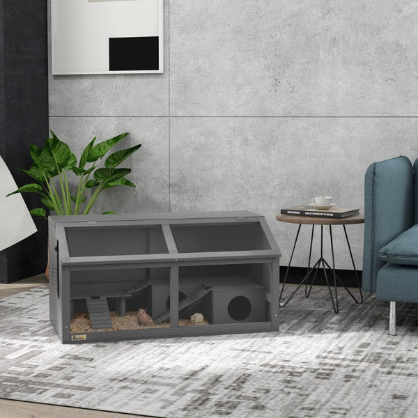 English Elm Pawhut Wooden Hamster Cage With Suspension Bridge & Ladders - Cozy Small Animal Habitat, 33.5" X 18" W2225P200728-GIGA