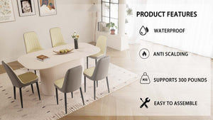 English Elm 63" Contemporary Medieval Modern 7-Piece Dining Table & 6 Pu Chair Set - Stylish, Durable, Versatile! W2189S00700