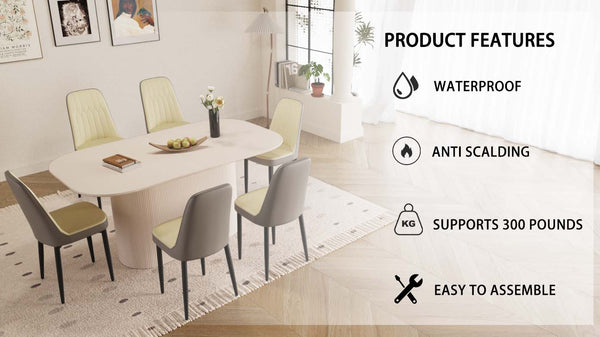 English Elm 63" Contemporary Medieval Modern 7-Piece Dining Table & 6 Pu Chair Set - Stylish, Durable, Versatile! W2189S00700