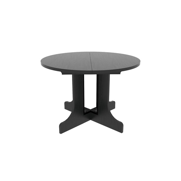 English Elm Dining Table Expandable 43–59" Oval with Removable Leaf, X-Base Farmhouse Style Oak Veneer Black – Seats 6 W1347P202405