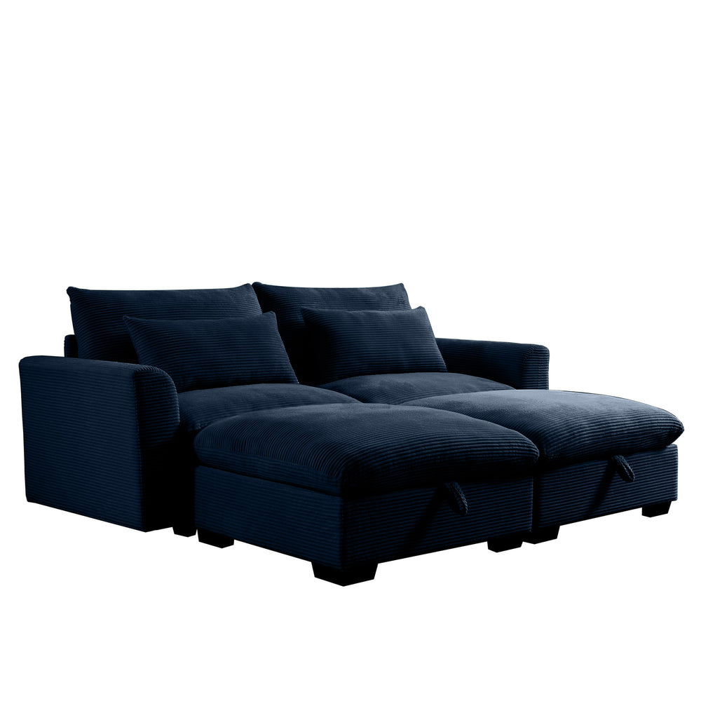 English Elm Corduroy Two-Seater Sofa With Storage Footrests – Versatile, Comfy Sectional For Modern Living Spaces W714S00648