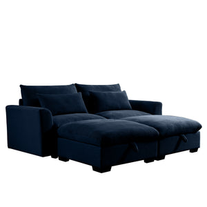 English Elm Corduroy Two-Seater Sofa With Storage Footrests – Versatile, Comfy Sectional For Modern Living Spaces W714S00648