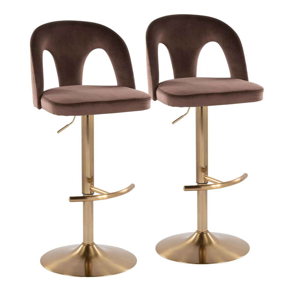 English Elm Adjustable Swivel Barstools Set of 2 White Fabric Padded Seats Chrome Base Espresso B202S01955