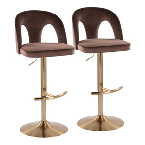 English Elm Adjustable Swivel Barstools Set of 2 White Fabric Padded Seats Chrome Base Espresso B202S01955