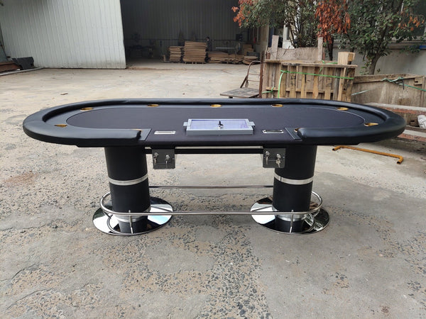English Elm 96" Oval Poker Table with Waterproof Felt Leatherette Rail Cup Holders and Drop Box W2748S00036