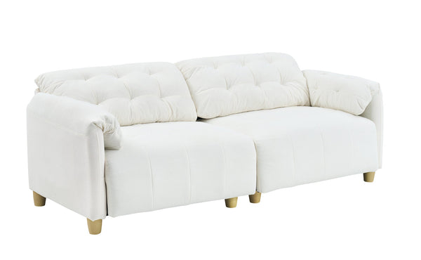 English Elm French Retro Cloud Fabric Double-Seat Sofa — Compact Solid Wood Frame, Sponge Comfort, 500lb Capacity Beige W1658S00118