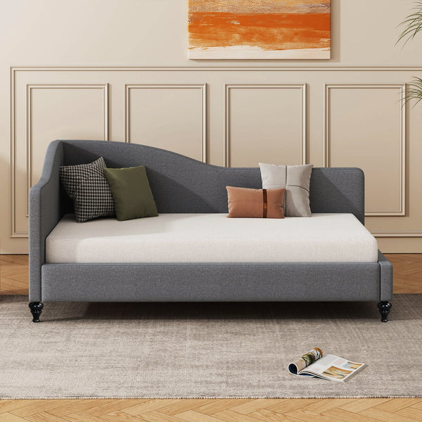 English Elm Twin L-Shaped Linen Daybed with Solid Wood Legs — Semi-Enclosed Modern Design, Durable Support Gray SF100145AAE