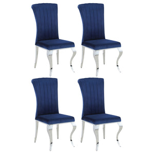 English Elm Shambrook Ink Blue Upholstered Side Chairs Set of 4 — Tufted Curved Back, Plush Padding, Sleek Legs B062S00802
