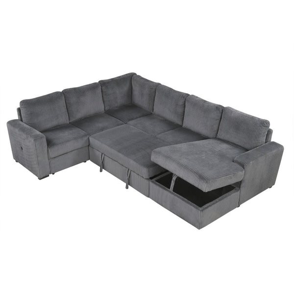 English Elm U_Style U-Shaped Corduroy Modular 6-Seater Sofa With Storage & Usb Charging – Perfect For Any Space! N711P235754E-GIGA