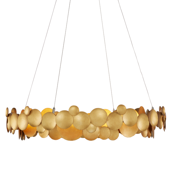 Lavengro Stunning Gold Leaf Chandelier - Modern Wrought Iron Design with LED & Adjustable Height