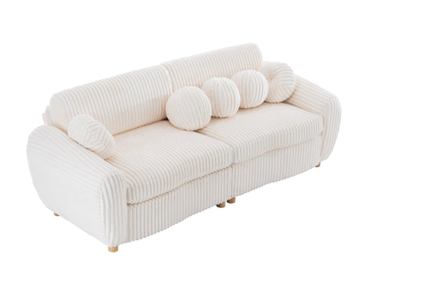 English Elm Modern Sofa - 84" White Corduroy Upholstered Couch, Stylish Sectional Love Seat For Home & Office W2363S00074