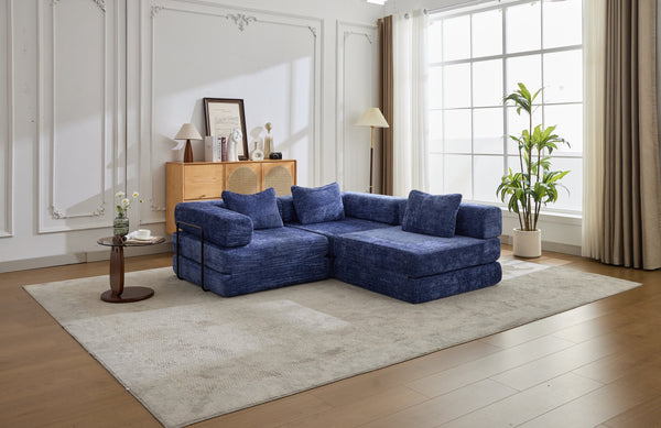 English Elm Compression Convertible Floor Sofa Bed - Durable Chenille, No Assembly, Multi-Purpose Design, Dark Blue W3723S00016