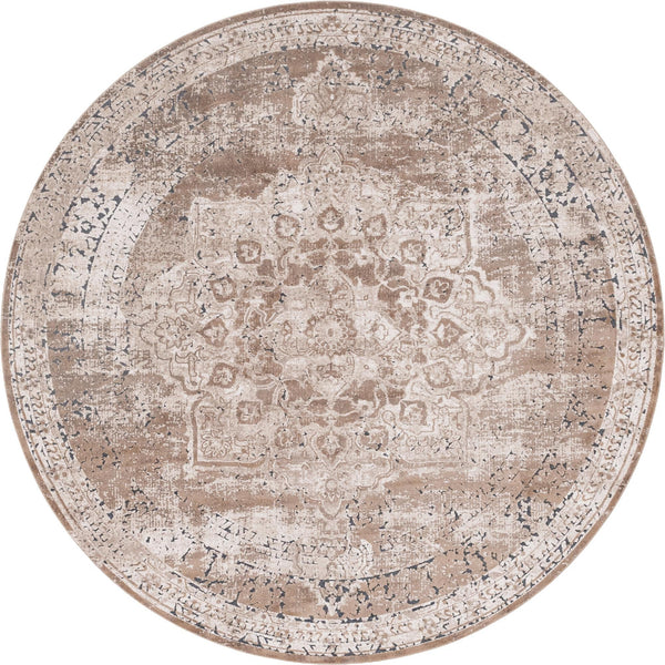 Unique Loom Chateau Roosevelt Machine Made Border Rug Khaki, Beige/Gray/Ivory/Navy Blue 8' 0" x 8' 0"