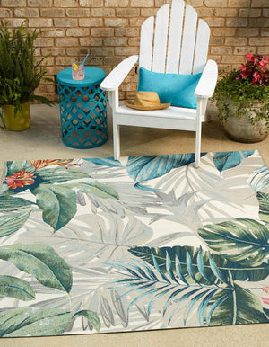 Unique Loom Outdoor Botanical Kula Machine Made Botanical Rug Multi, Gray/Green/Ivory/Red/Pink/Light Blue/Olive 5' 4" x 6' 1"