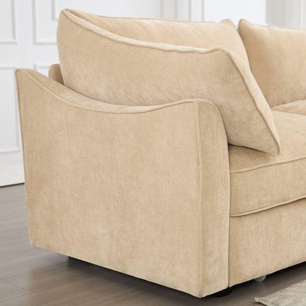 English Elm 2-Seater Chenille Sofa With Movable Storage Footstool - Cozy Wheat Upholstery & Elegant Design W3041S00173