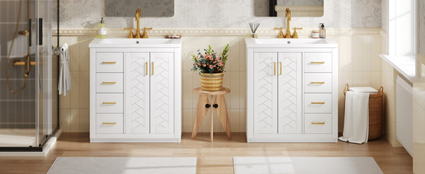 English Elm 60'' Modern Bathroom Vanity Set With Ceramic Sink, Solid Wood Frame, Soft-Close Drawers & Doors N710SS00001K