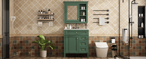 English Elm 30'' Bathroom Vanity Set With Mirror, Modern Freestanding Cabinet, Ceramic Sink & Ample Storage Space SW000127AAF-1