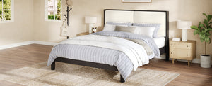 English Elm Solid Wood Queen Platform Bed Velvet Tufted Headboard Architectural Slat Design Black N7090000742B