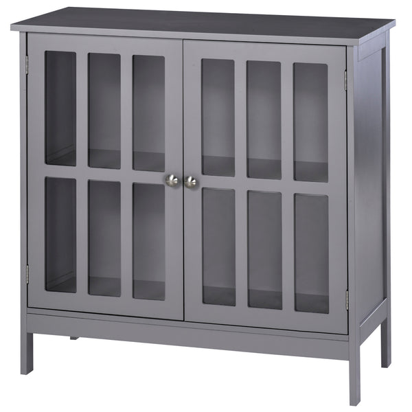 English Elm kleankin Grey Sideboard Buffet Cabinet with 2 Acrylic Doors, MDF Credenza for Kitchen Living Room Storage and Elevated Base (31.5") W2225P229410