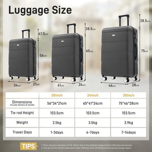 English Elm Hardshell 3 Piece Luggage Set Abs Spinner Suitcase with Tsa Lock Telescoping Handle Charcoal N732P308497E